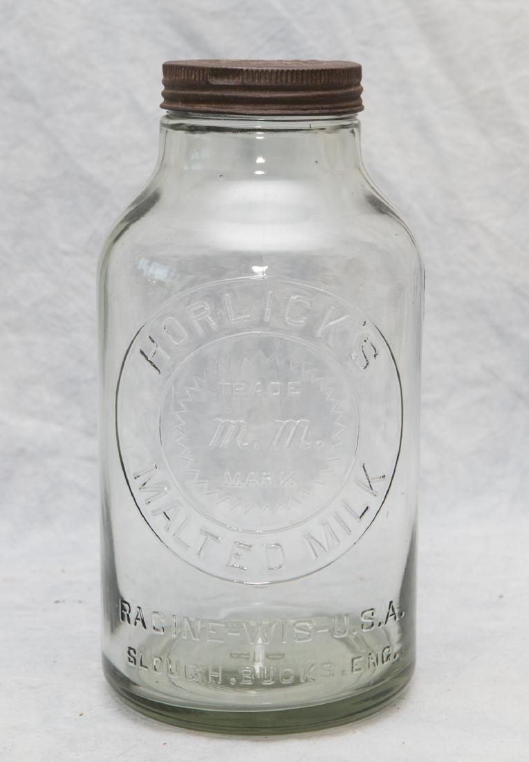 Horlicks Malted Milk jar with embossed tin lid, 10-3/4" (1 of 1)