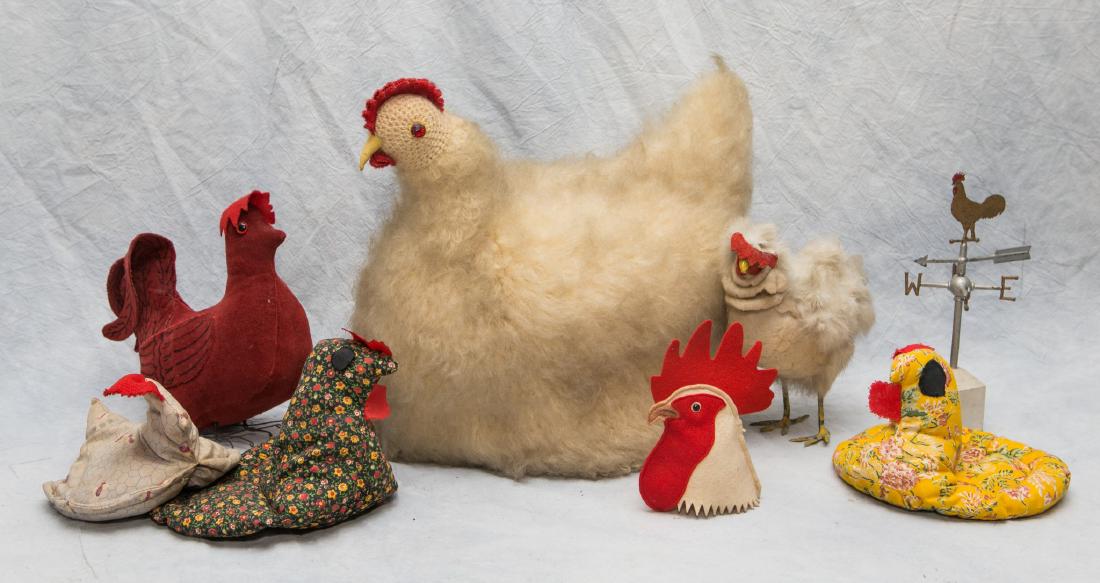 (6) Cloth chickens, tallest 12", and a small rooster (1 of 1)