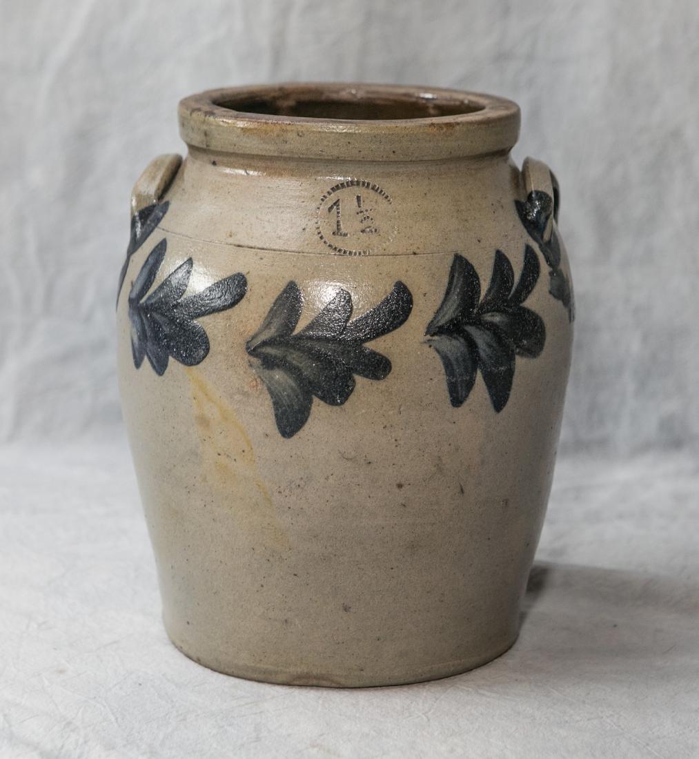 1-1/2 Gallon ovoid stoneware jar with blue decoration, (1 of 4)