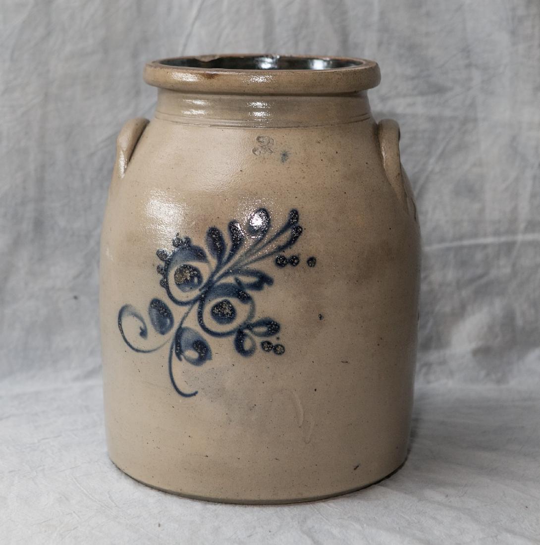 3-Gallon stoneware jar with blue dragonfly decoration, (1 of 4)