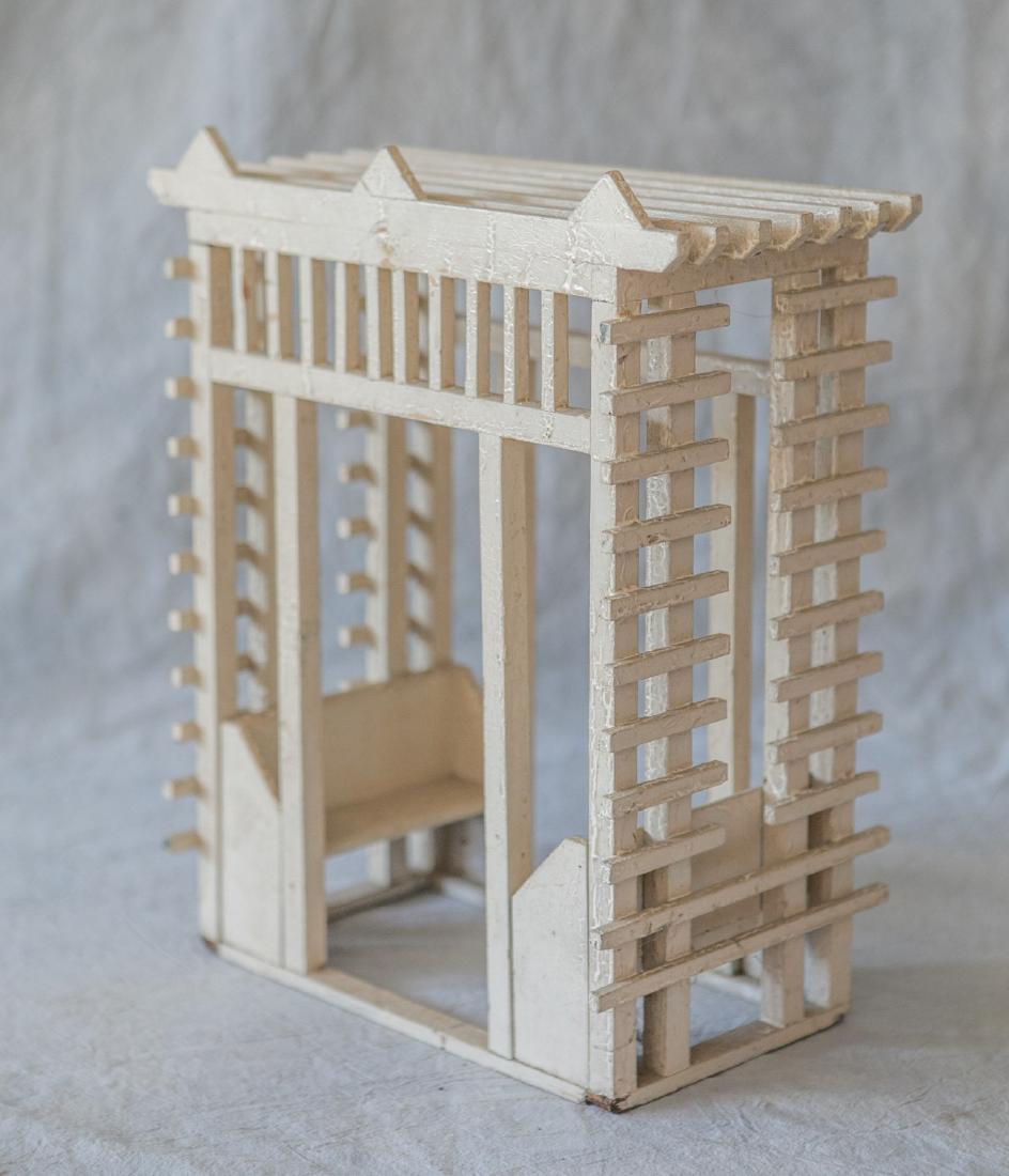 White painted wood dollhouse gazebo, 13" h x 11" w x 6" (1 of 2)