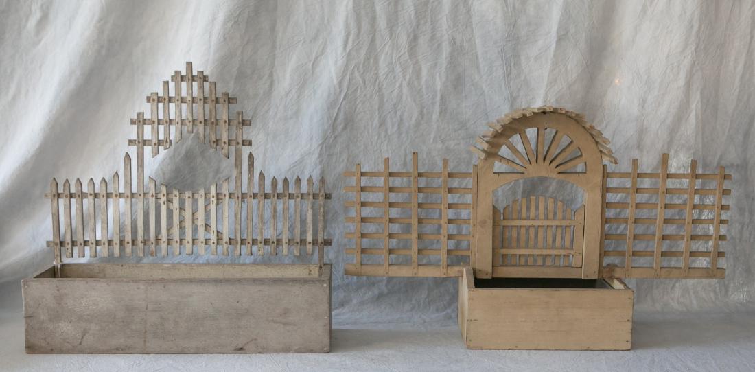 (2) Painted wood planters with trellis backboards, one (1 of 2)