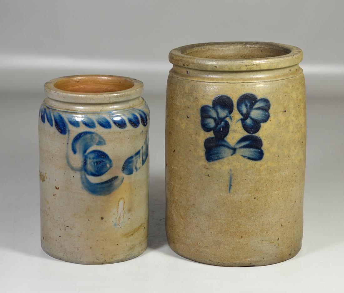 (2) Blue decorated stoneware preserve jars (1 of 2)