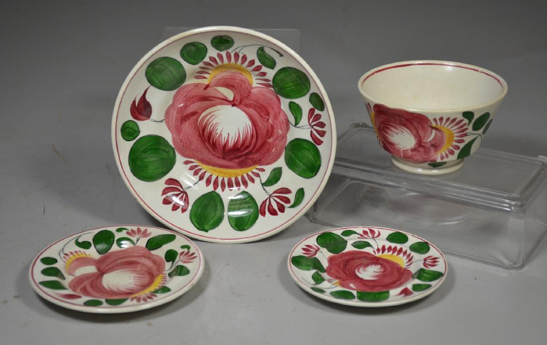 (4) pcs Adams Rose pearlware, cup/saucer, 2 cup plates, (1 of 2)