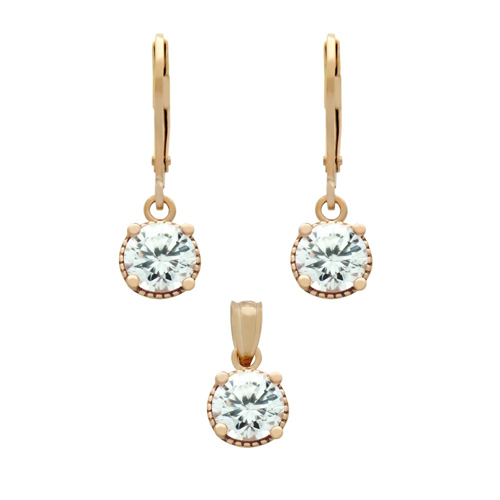 ROSE GOLD PLATED SET: 6.5MM ROUND CZ EARRINGS AND: -.925 Sterling Silver, Nickel-free, Rose Gold plated -6.5mm round CZ leverback earrings -6.5mm round CZ pendant -Three piece set with: earrings and pendant -925 Auctions guarantees our Sterling silver