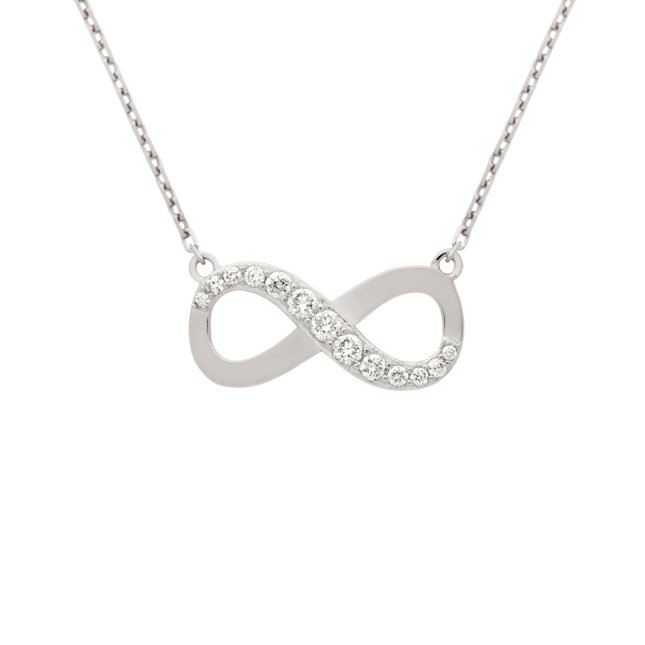 RHODIUM PLATED GRADUATING CZ INFINITY NECKLACE 16" + 2" (1 of 2)