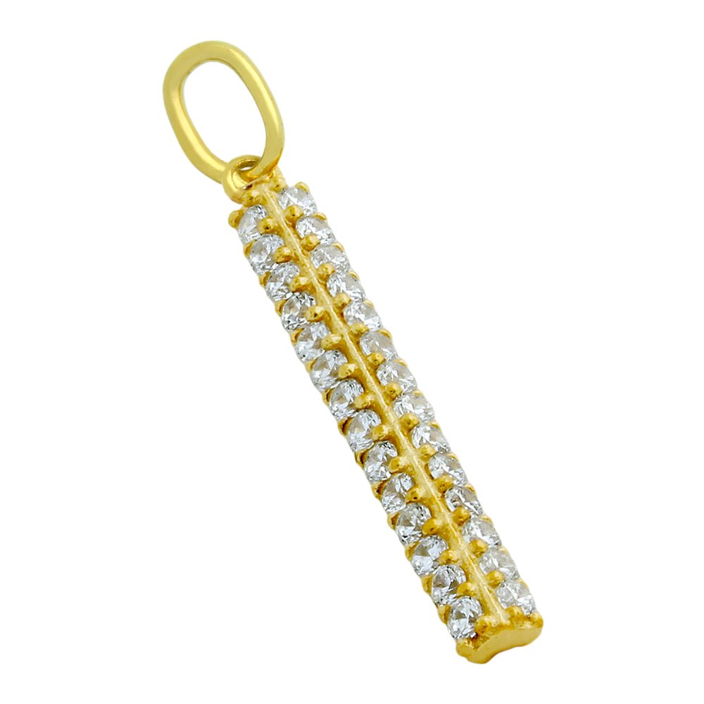 GOLD PLATED DOUBLE ROW CZ BAR PENDANT (1 of 1)