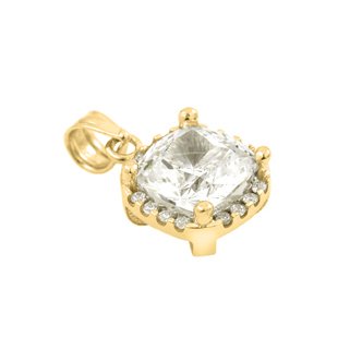 GOLD PLATED SQUARE DESIGN 9MM ROUND CZ PENDANT WITH ALL (1 of 2)