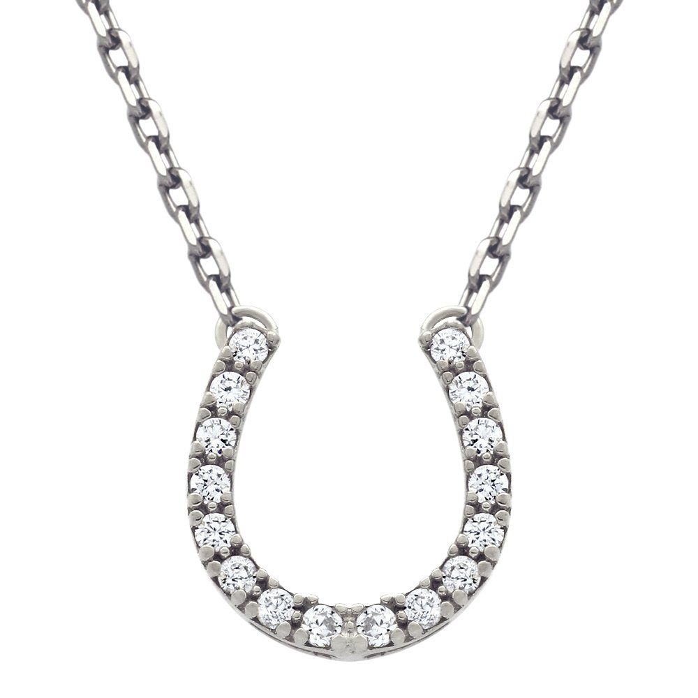 RHODIUM PLATED CZ HORSESHOE NECKLACE 16" + 2" (1 of 2)