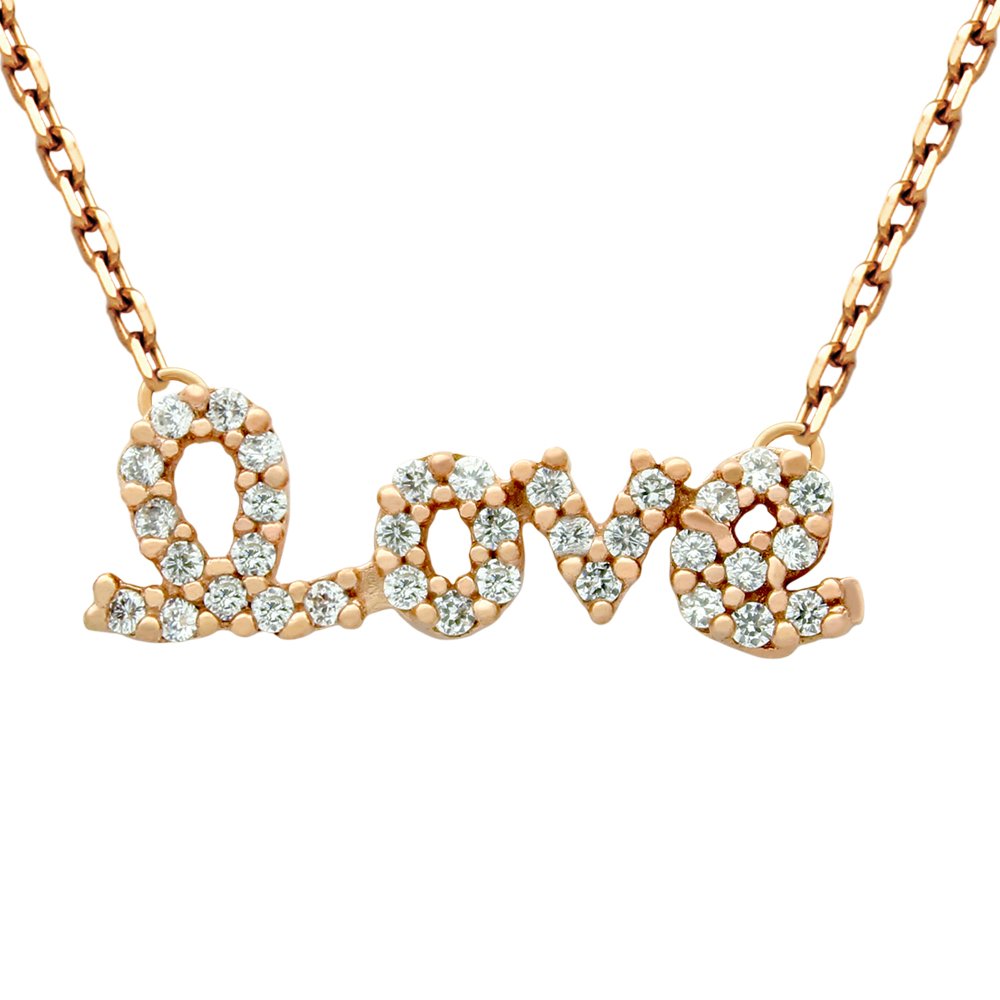 ROSE GOLD PLATED CZ LOVE NECKLACE 16"+2" ADJUSTABLE (1 of 2)