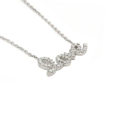 RHODIUM PLATED STERLING SILVER CZ LOVE NECKLACE 16"+2" (1 of 2)