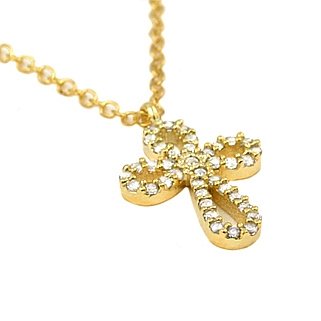 GOLD PLATED ROUNDED CROSS CZ NECKLACE 16" + 2" (1 of 2)