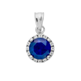 NAVY BLUE CZ RHODIUM PLATED ROUND  PENDANT WITH ALL (1 of 2)