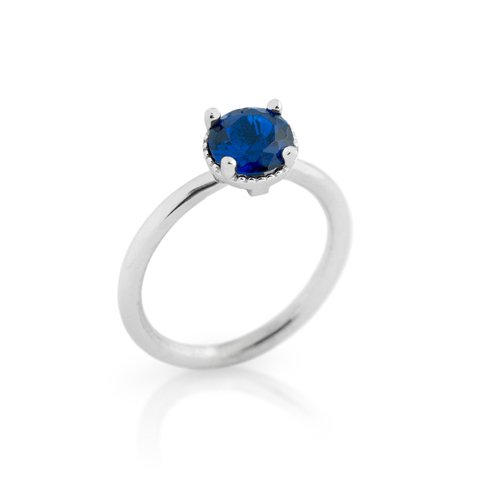 RHODIUM PLATED BLUE ROUND CZ RING (1 of 1)