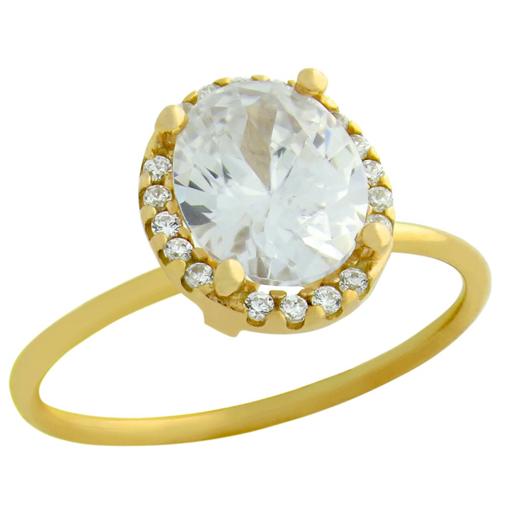 GOLD PLATED CLEAR OVAL CZ RING WITH SURROUNDING CLEAR (1 of 1)