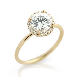 GOLD PLATED CLEAR 7.5MM ROUND CZ RING WITH SURROUNDING (1 of 2)
