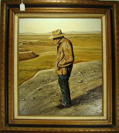 HIGH QUALITY OIL ON MASONITE "THE OLD PROSPECTOR": CIRCA 1950, SIGNED THOMAS KERRY, APROX 20" X 28" BY SIGHT, SHIPPING WITH INS TO BE $85 US