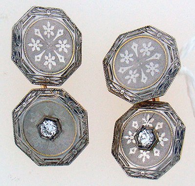 14KT ART DECO DIAMOND CUFFLINKS .20CT