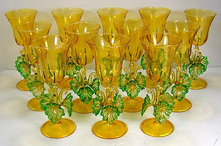 SET OF VENETIAN GLASS AMBER GOBLETS