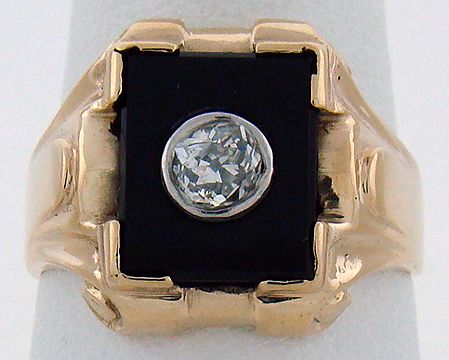 MENS CIRCA 1920'S ONYX AND DIAMOND RING .50CT