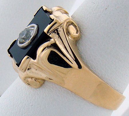 MENS CIRCA 1920'S ONYX AND DIAMOND RING .50CT - 2
