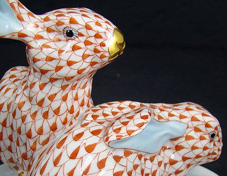 HEREND FISHNET RABBITS-RUST COLOR - 2