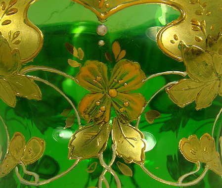 LOVELY BOHEMIAN FLARED EMERALD GLASS VASE GOLD ACC - 2