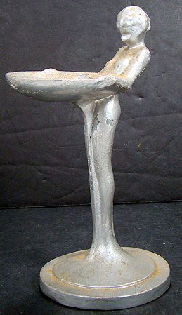 ORIGINAL DECO WHITE METAL NUDE CARD HOLDER FIGURIN: APROX. 10" IN THE SYLE OF FRANKART, GOOD CONDITION, SOME PAINT PEEL, OTHERWISE GOOD SHIPPING WITH INS TO BE $25. WE NO LONGER ACCEPT PAYPAL