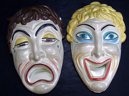 PAIR OF DECO PERIOD CHALK CLOWN HEAD MASKS