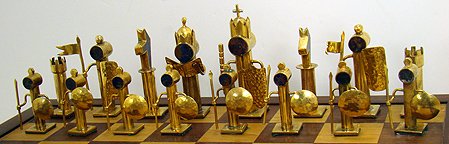 MEXICAN SILVER AND BRASS CHESS SET - 2