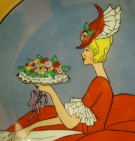 NORITAKE RARE DECO PEDESTAL DISH WITH DECO WOMAN - 2