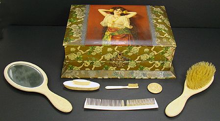 VICTORIAN CELLULOID COVERED LADIES DRESSER BOX