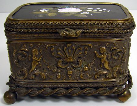 LARGE VINTAGE PIETRA DURA JEWELRY CASKET