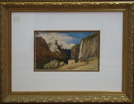 WESTERN WATERCOLOR OF A HOUSE IN THE ROCKIES