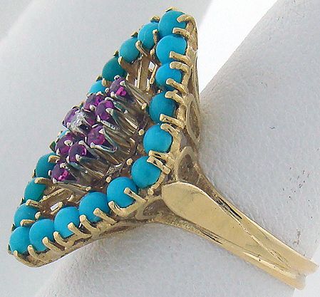 14KT Y.G. ESTATE TURQUOISE RING - 2