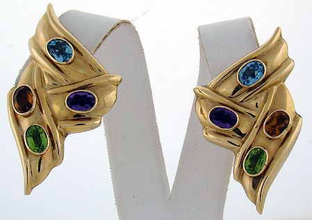 14KT Y.G. MUTI GEMSTONE EARRINGS