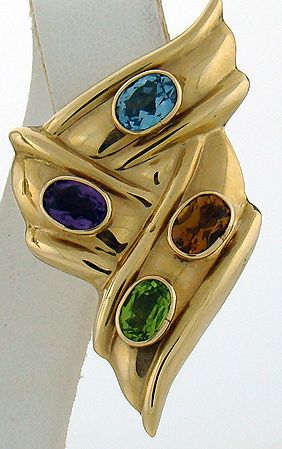 14KT Y.G. MUTI GEMSTONE EARRINGS - 2