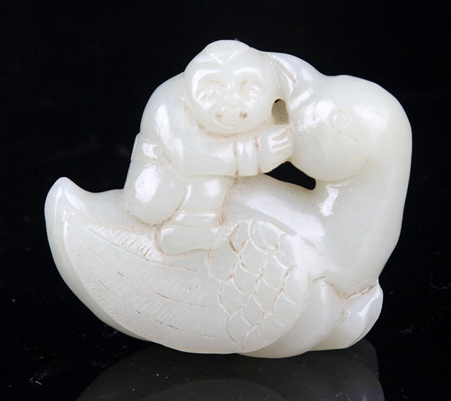 A FINELY BOY WITH GOOSE FIGURE HETIAN PALE CELADON JADE (1 of 5)