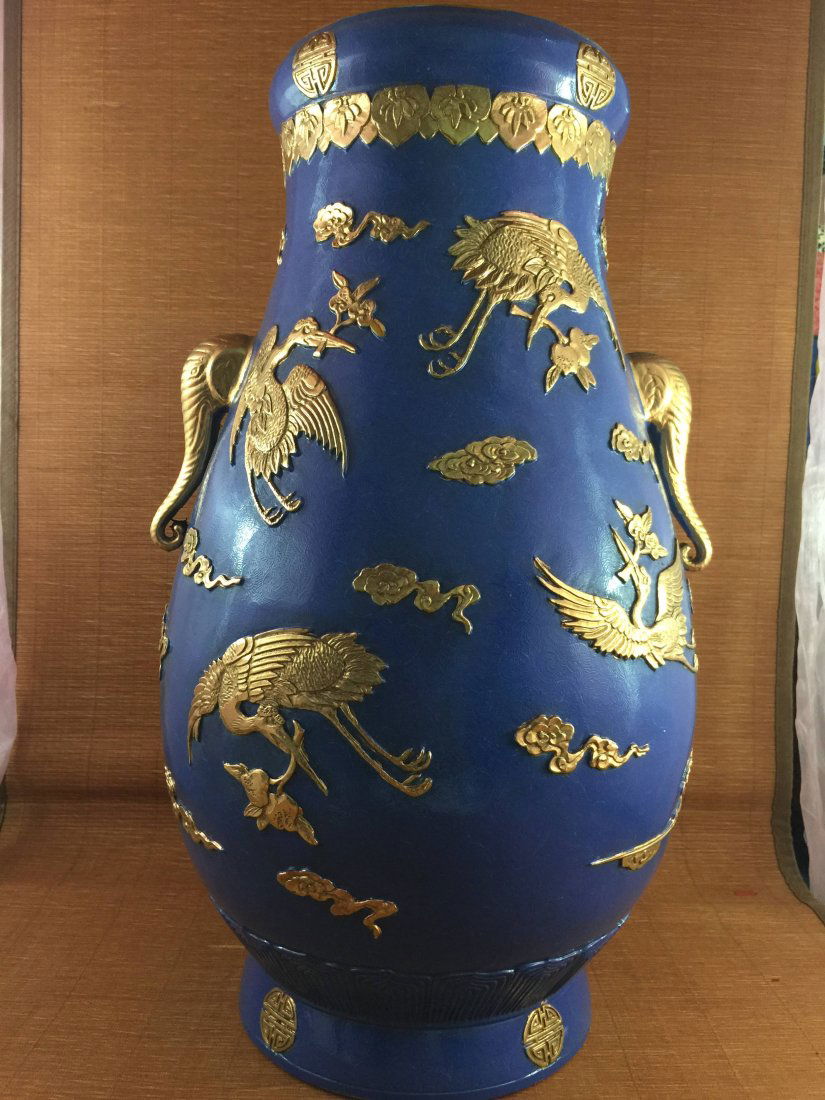 Chinese Vintage Famille Rose Porcelain Vase with Blue (1 of 5)