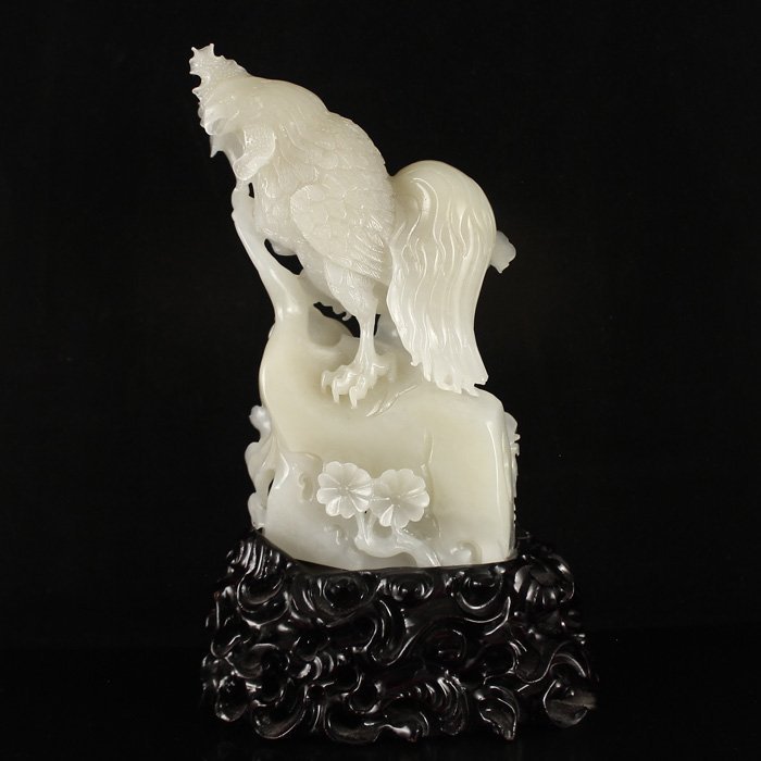 Superb Chinese White Hetian Jade Statue - Tow Roosters (1 of 7)
