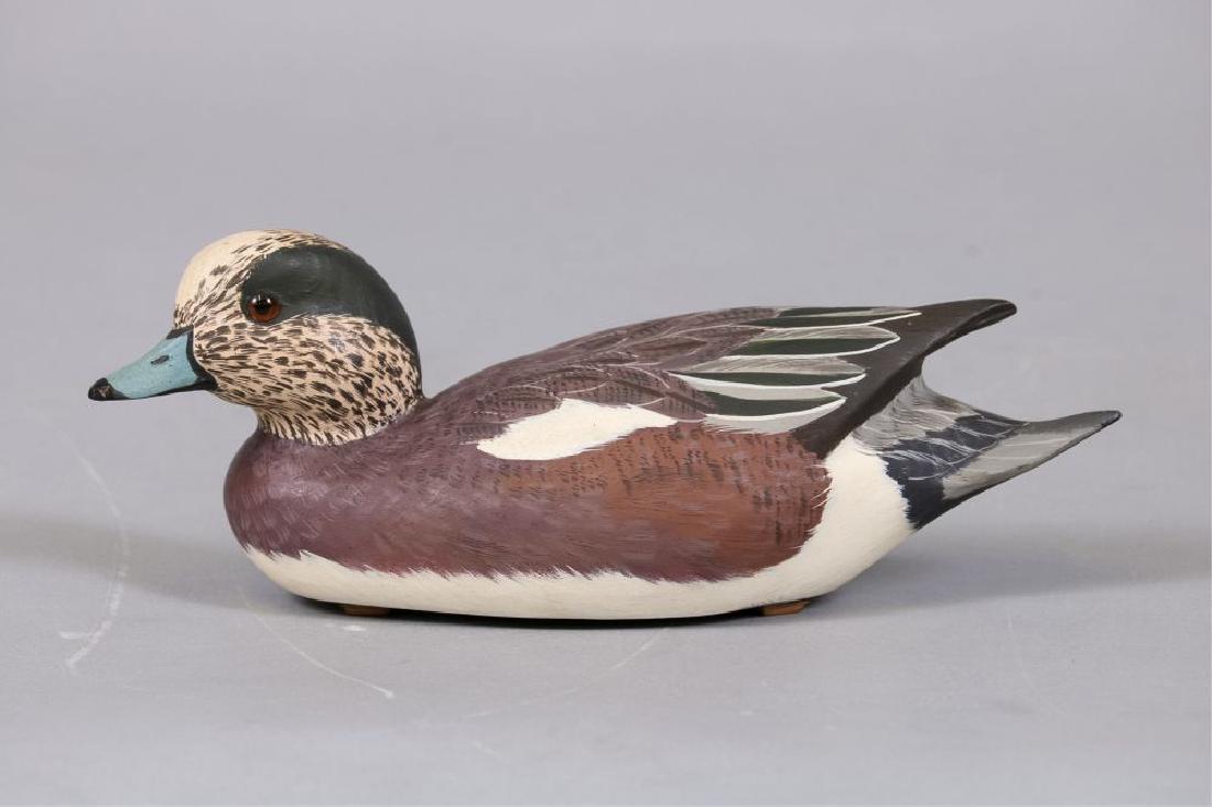 Robert Lewis Miniature Widgeon Drake, Eastpointe,: MI, Carved for the 16th banquet of the Michigan Duck Hunters Blue Water Chapter, Glass Eyes, Solid Body, Strong Original Paint, Very Nice, 9.75"L, Est. Market Determined