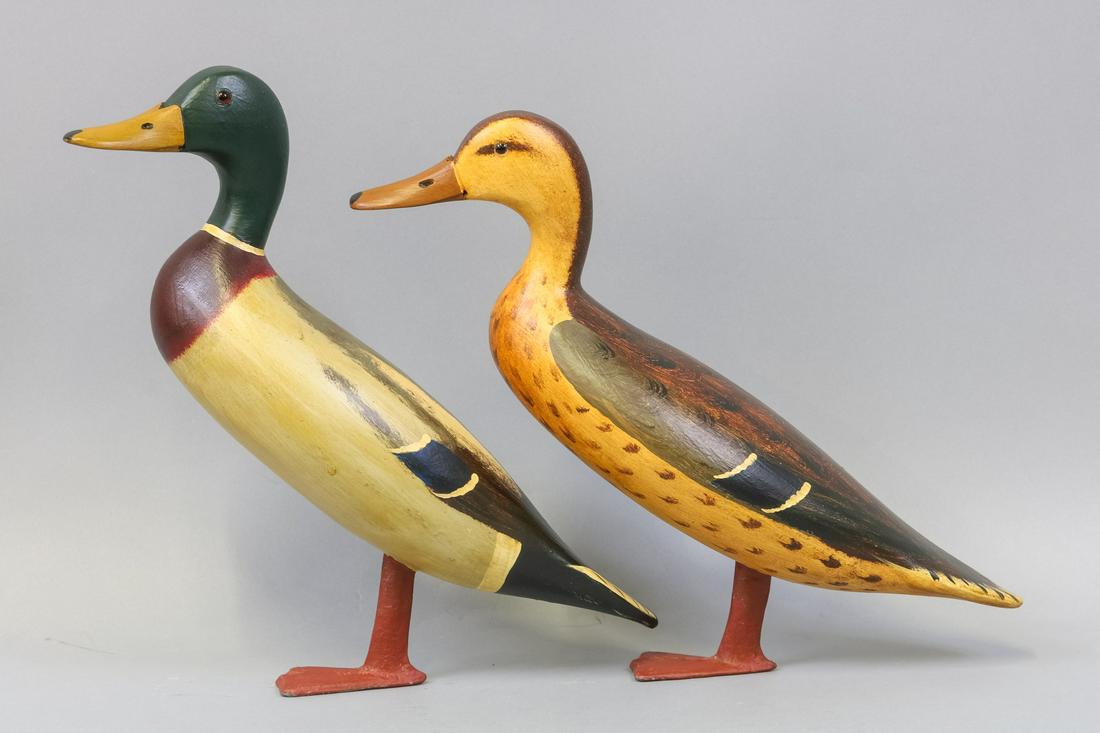 Jim Slack Pair of Mallard Ice Duck Decoys, Pekin, (1 of 6)