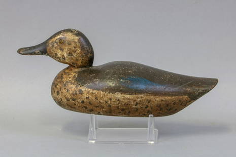 Late Dodge - Early Mason Bluewinged Teal: Hen Duck Decoy, Detroit, MI, Glass Eyes, Combination of Original with Some Touchup on Paint, Touchup to Back of Head, Neck Filler & Tail, 12"L, Est. Market Determined