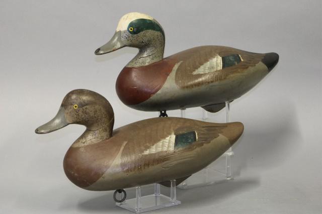 R. Madison Mitchell pair of Widgeon Duck Decoys, Havre: R. Madison Mitchell pair of Widgeon Duck Decoys, Havre De Grace, MD, Painted Eyes, Solid Bodies, Strong Original Paint with nice Detail, Both Hen & Drake have Dry Cracking in the Necks, Otherwise this