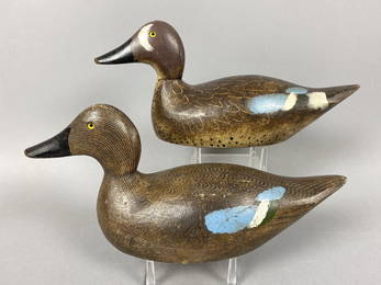 Rare Evans Pair of Blue Winged Teal Duck Decoys,