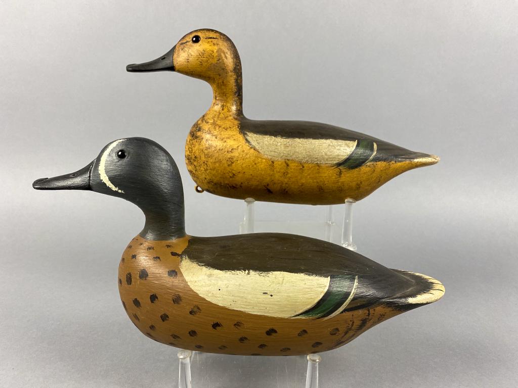 Jim Slack Pair of Blue-Winged Teal Duck Decoys, Pekin, (1 of 6)