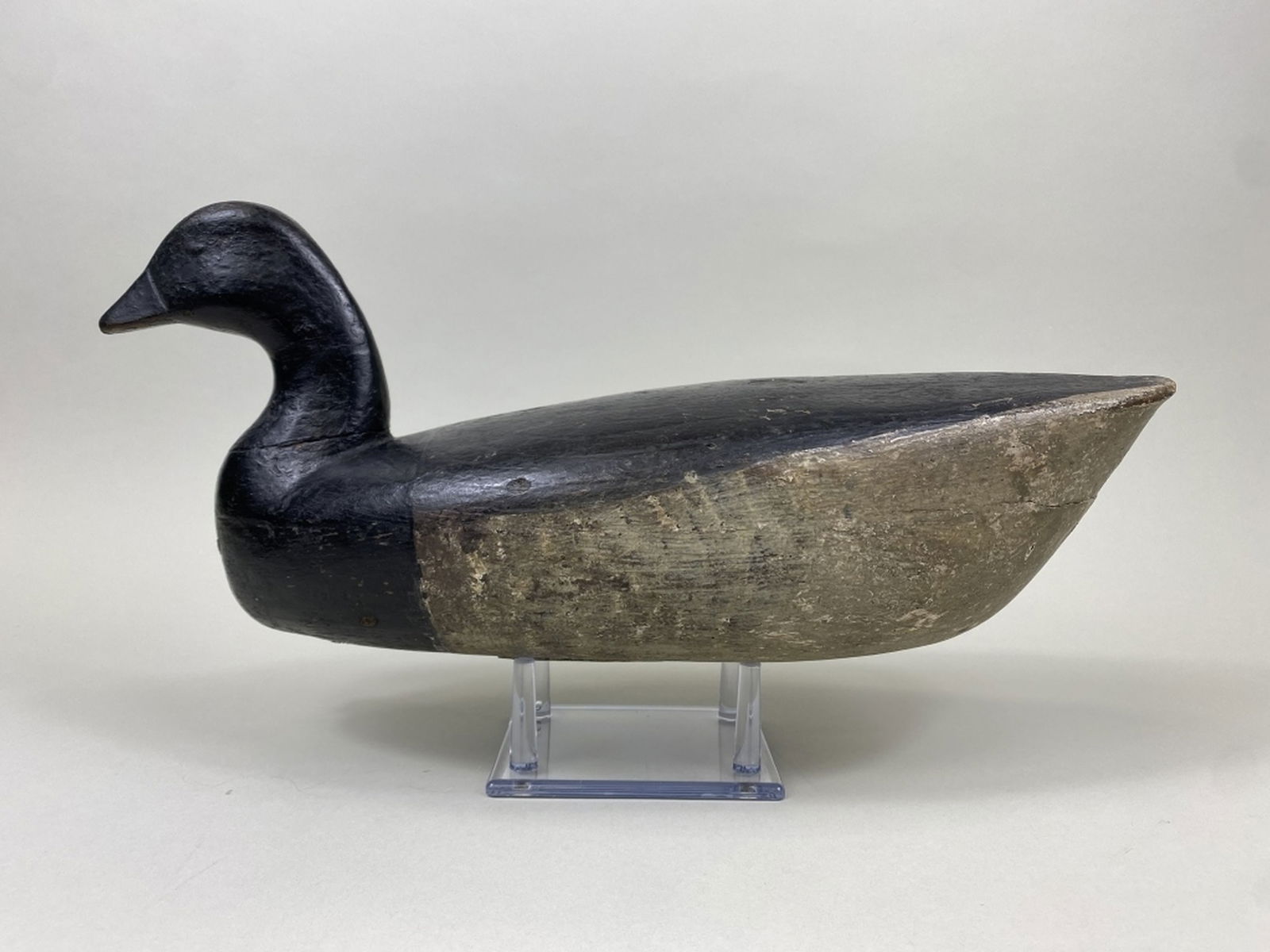 New Jersey Brant Decoy: by unknown carver, hollow body, old working paint, chips & dings, gunning wear, lead weight, 16"L, est. 200 - 300