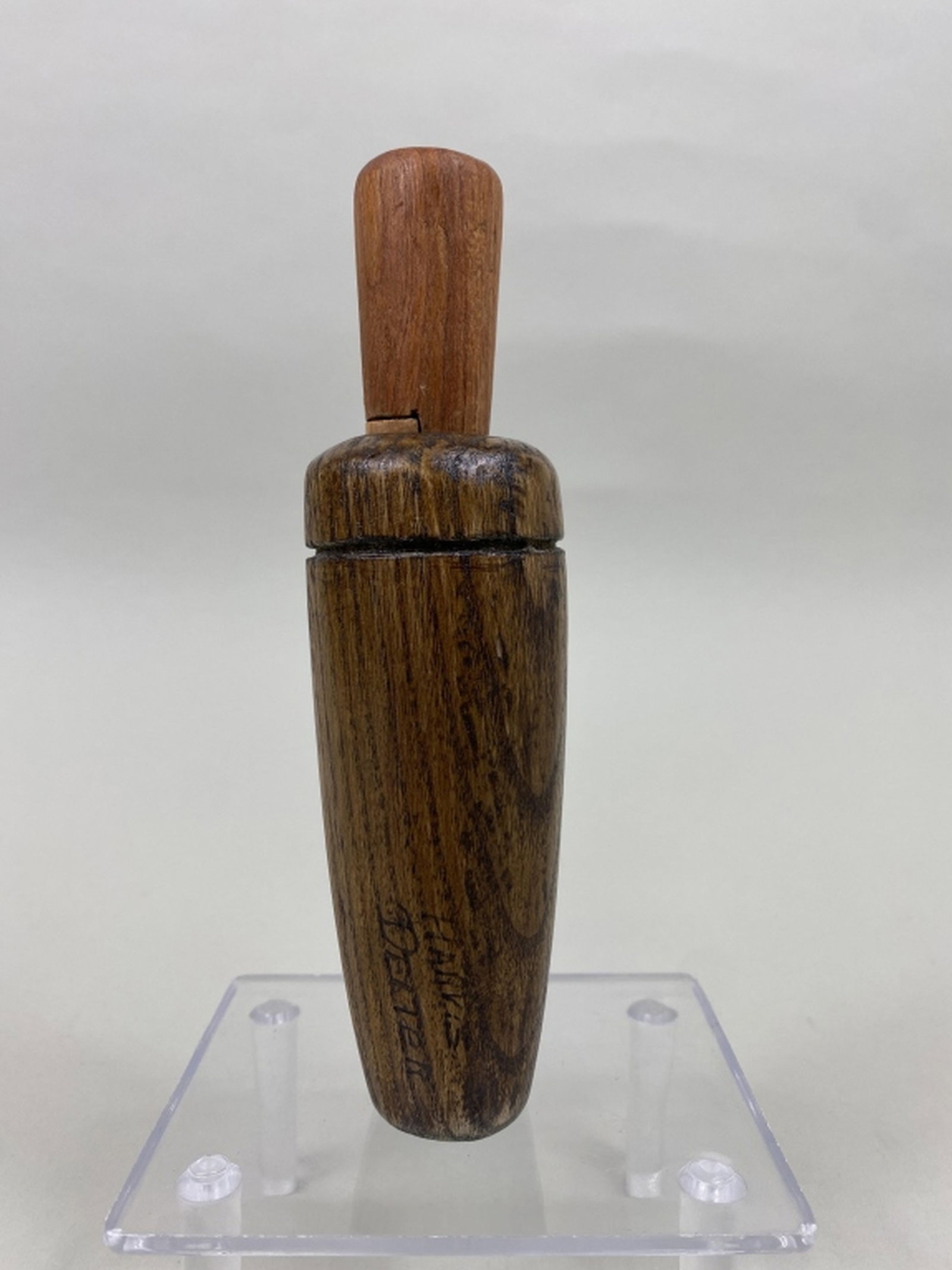 Harvie Dexter Duck Call: Samburg, TN, stopper & wedge block most likely replaced, name on barrel, very few calls made by this call maker, Terry Smart Collection, 6.5"L, est. 75 - 150