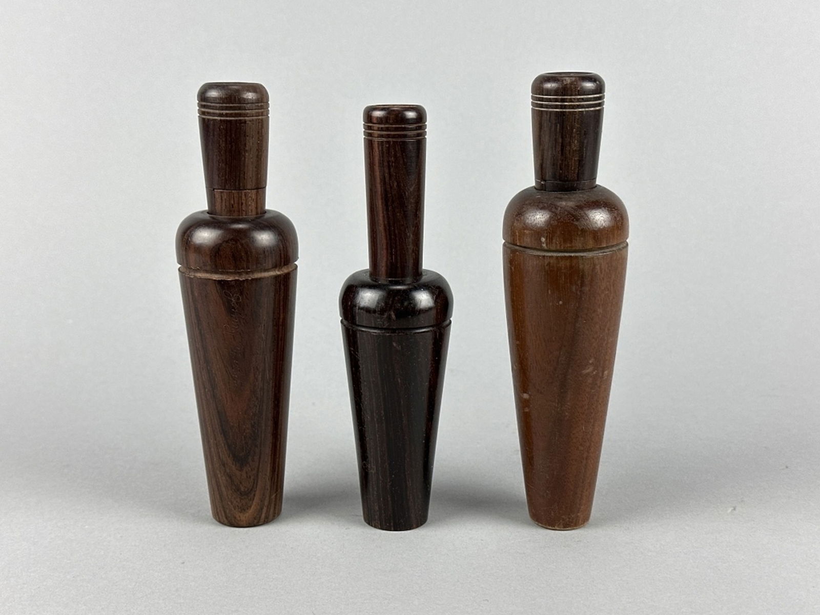 3 Johnny Marsh Calls: Nashville, TN, 1 goose call & 2 duck calls, all feature makers name on side of barrel, in good original condition, 1 early duck call has some in use wear, Phillip "Sonny" Cain Collection, sizes range