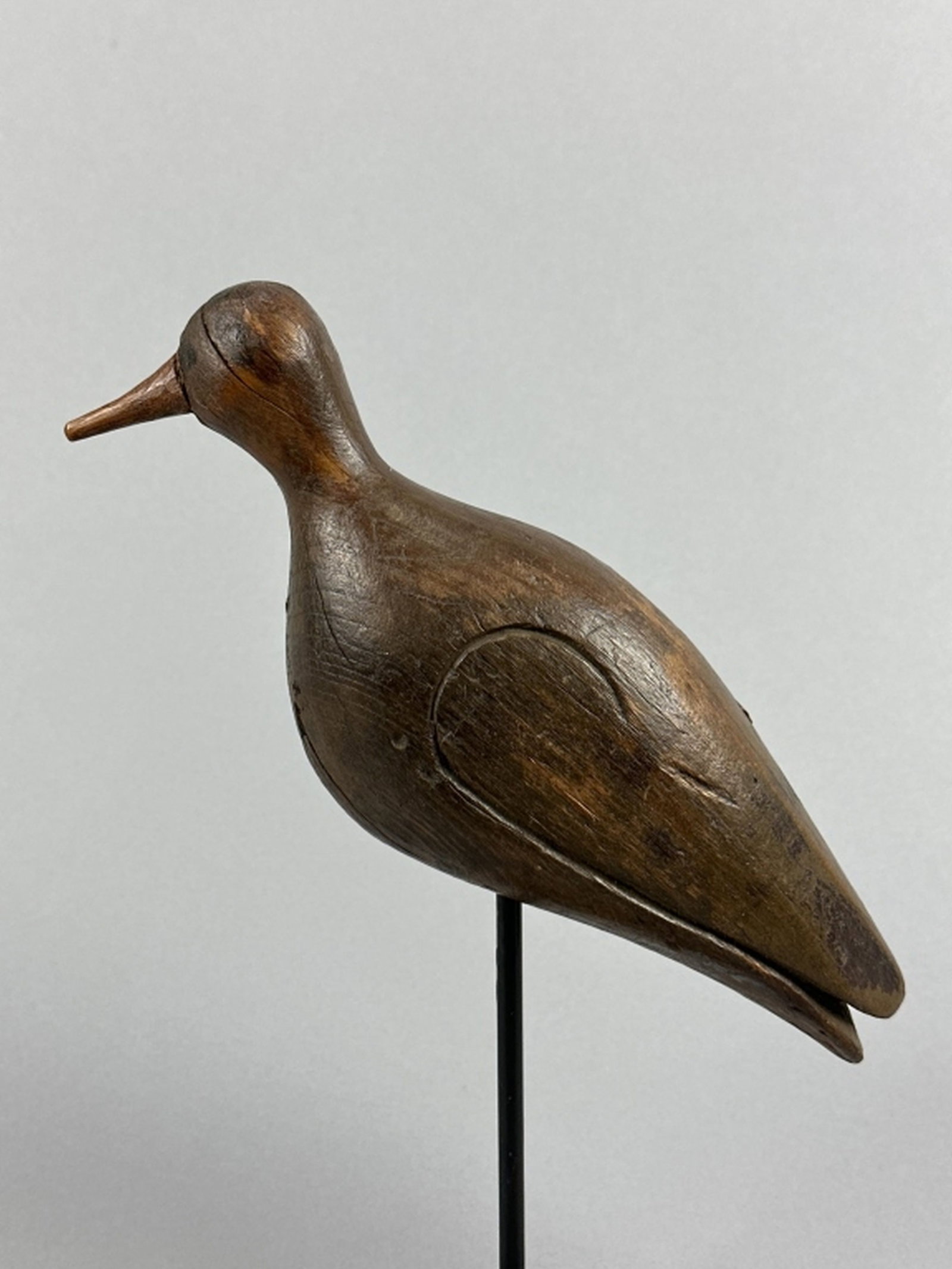 Vintage Cobb Island Shorebird: by unknown maker, natural sided with some shot marks & gunning wear, age cracks throughout, bill is likely a replacement, stand not included, 9.5"L, est. Market Determined